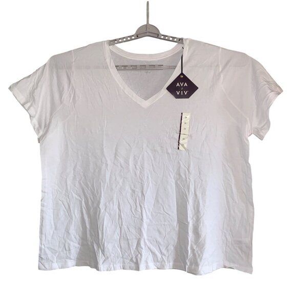 Ava & Viv Womens Plus Size White V-Neck Basic Tee Soft Cotton Casual Top - Picture 2 of 12